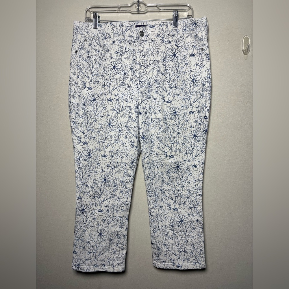 NYDJ Blue and White Floral Print Women's Ankle Pant Size 14